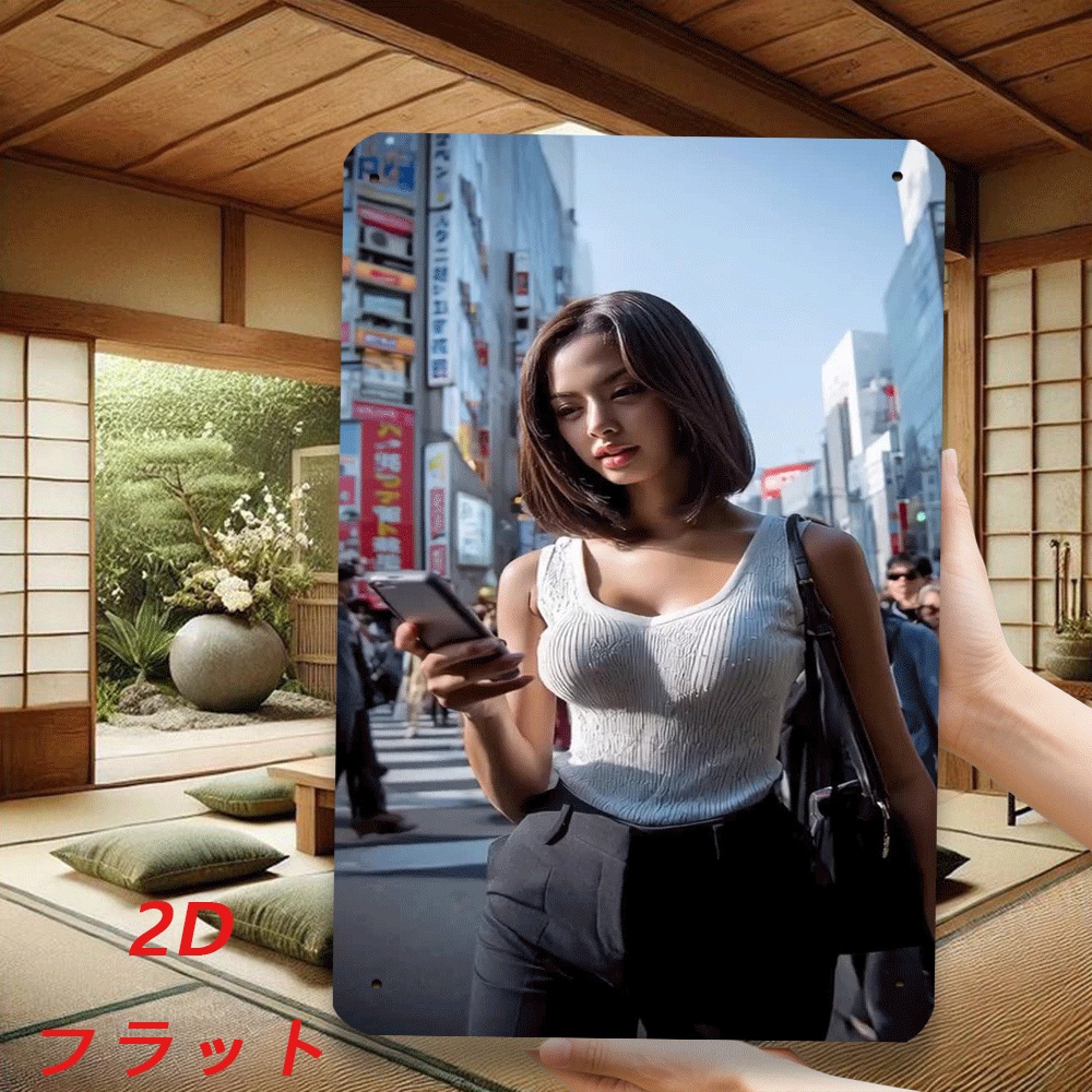 Urban Street Fashion Photography - レトロメタルブリキ看板 アーバンファッション女性ストリート写真アートプリント モダンホームウォールデコレーション 8x12インチ