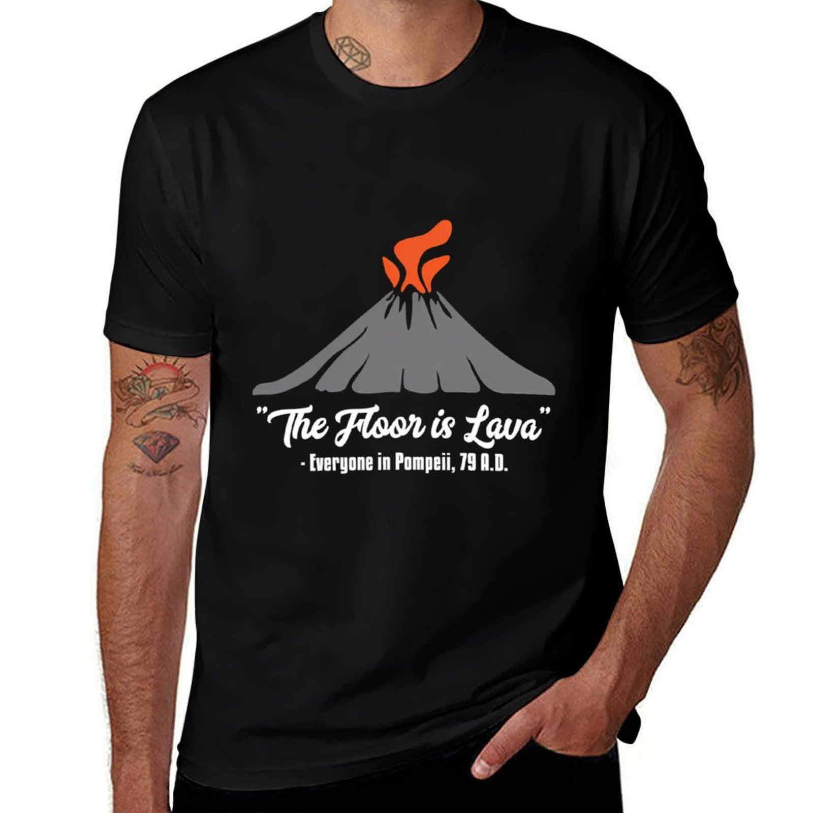 Street Fashion History - The Floor Is Lava 面白い歴史教師ポンペイ Tシャツ