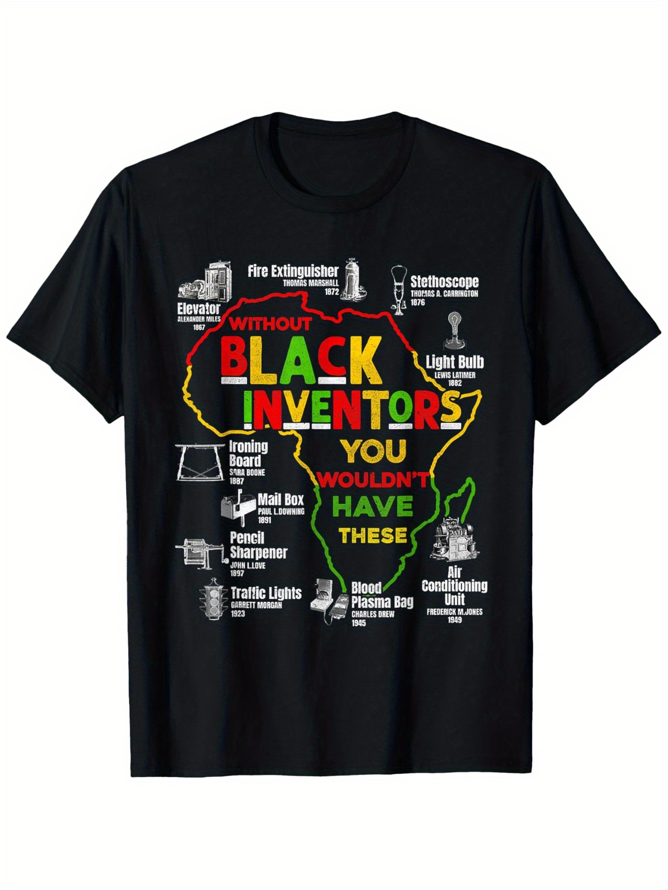 Street Fashion History - 黒人発明家黒人歴史月間アフリカ人男性女性用Tシャツ、ファッショナブルなコットントップ半袖、ストリートスタイルショートTシャツ