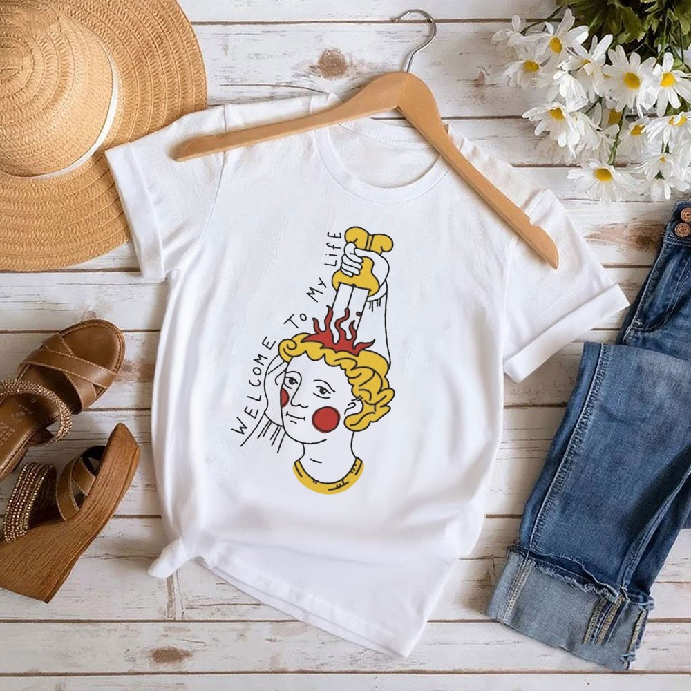Street Fashion History - 中世の芸術 Tシャツ 私の人生へようこそ 面白い美術史の服 中世の木版画 女性用シャツ