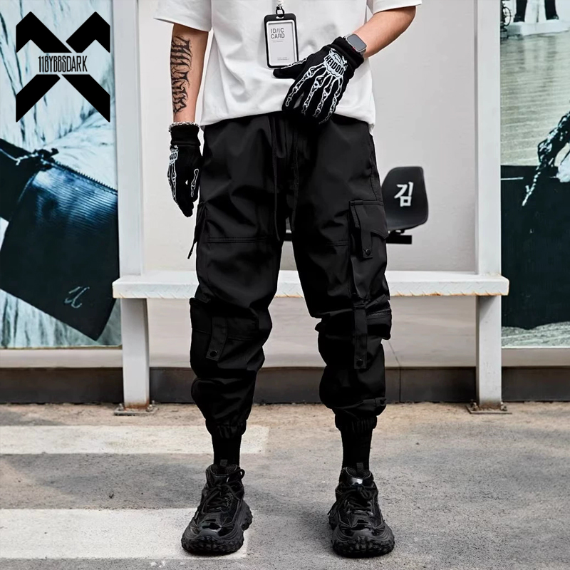 Techwear Pants Tactical - メンズテックウェアカーゴパンツ2026タクティカル機能性ジョガーパンツストリートウェアマルチポケットハーレムパンツブラック伸縮性ウエスト