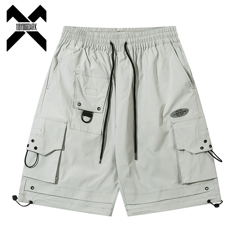 Techwear Pants Tactical - 2025 夏カーゴショーツメンズマルチポケット戦術機能ショートパンツルーズストリート弾性ウエストショーツ黒 Techwear
