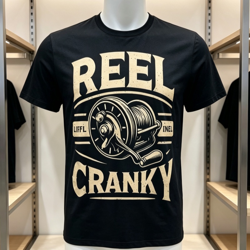 Street Fashion Reels - リール柄プリント入りクランキー・フィッシング・リール・フォント半袖ファッションレトロストリートスタイルサマースタイル