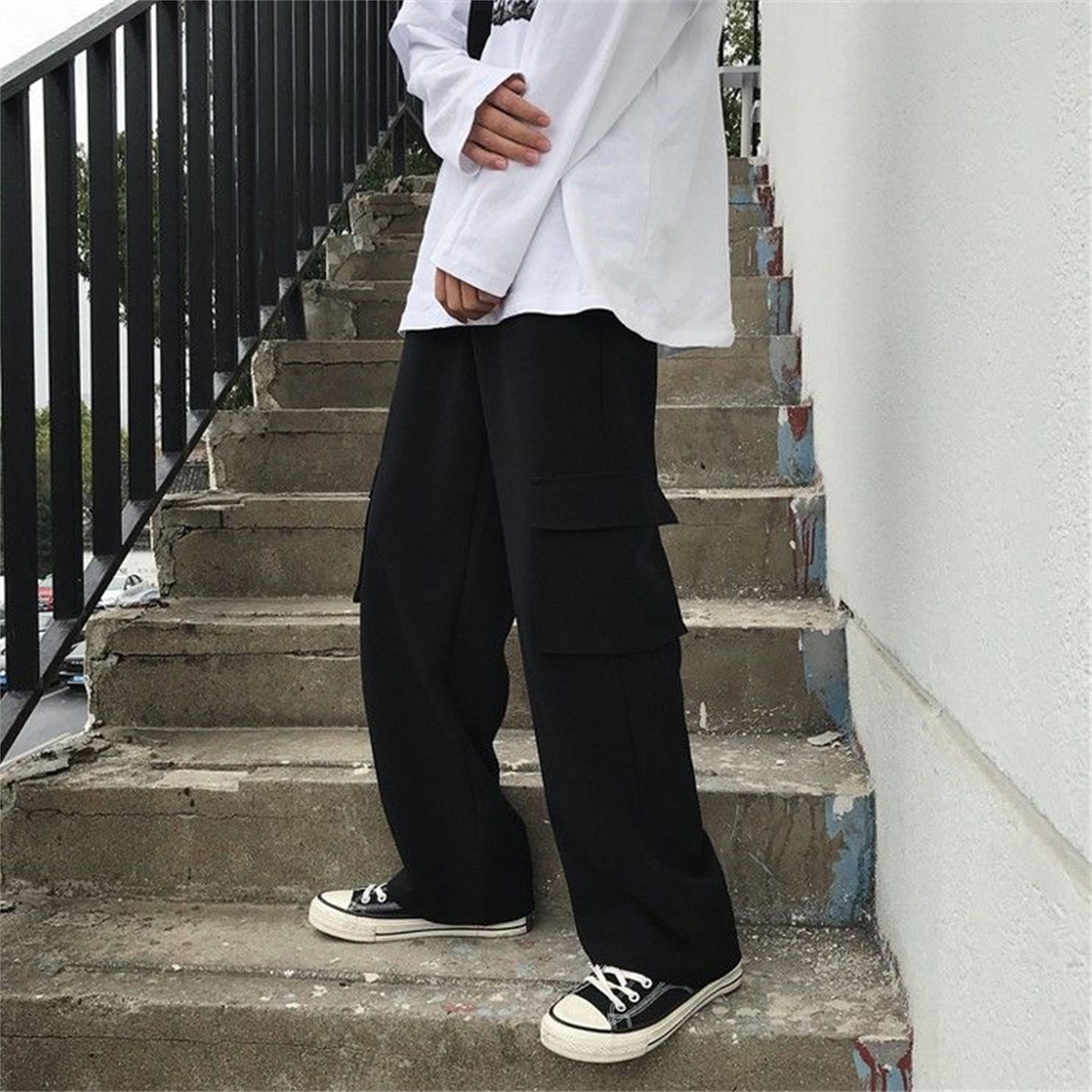 黒メンズヒップホップカーゴパンツカジュアル夏固体複数ポケット - Techwear Pants Tactical のレビューと価格