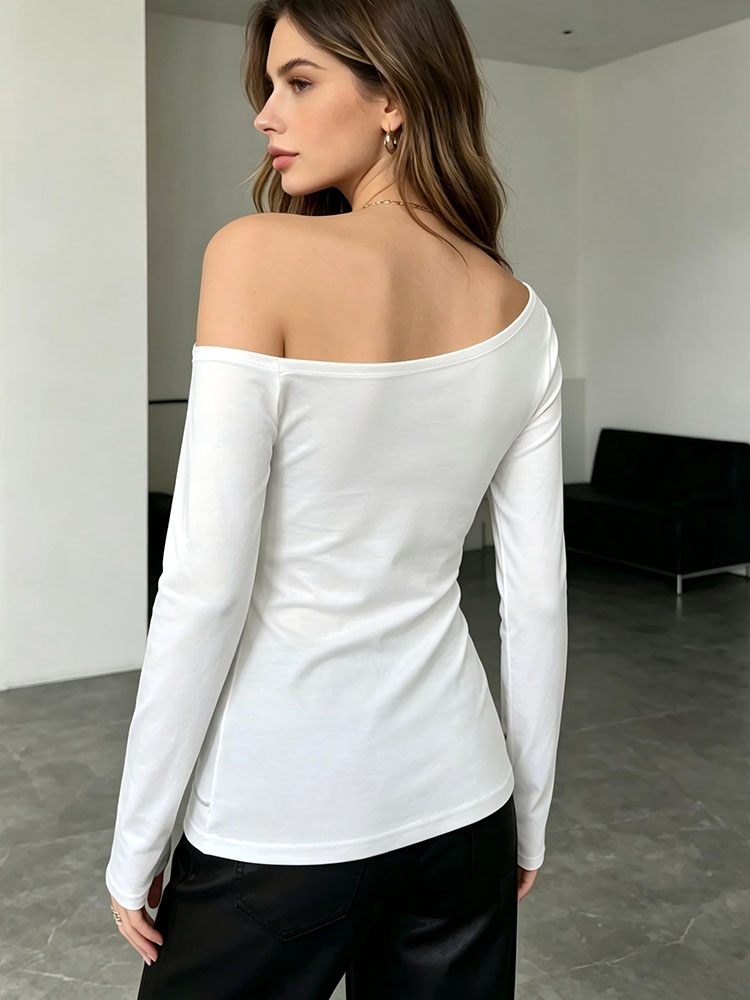 2026年欧米風新作斜め肩長袖トップス、プリント入りウエスト - Street Fashion Tshirt のレビューと価格