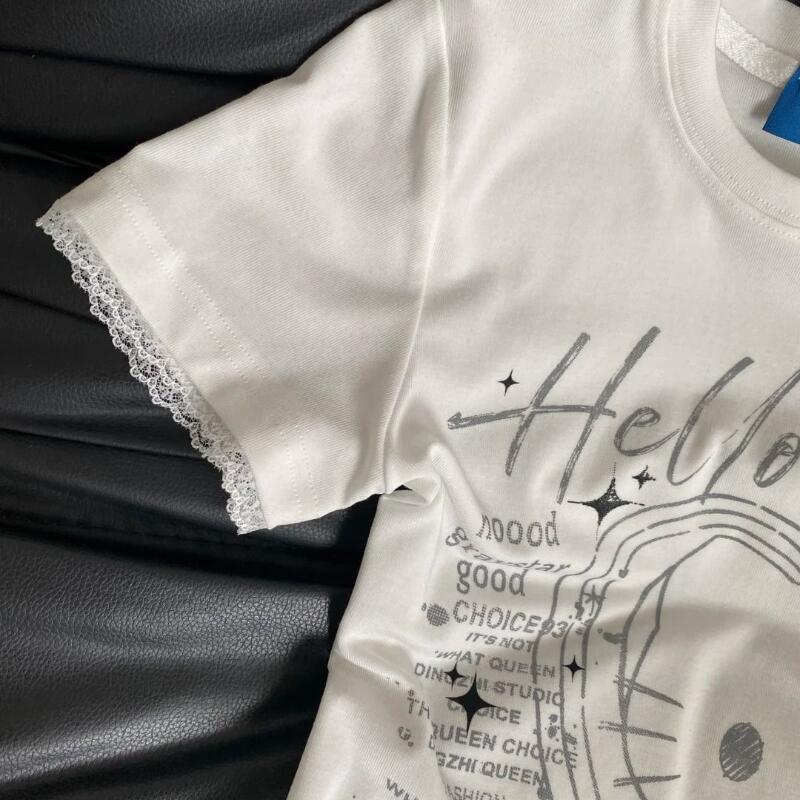 夏の女性の新しいスイートクールレトロハローキティレース半袖T - Street Fashion Tshirt のレビューと価格