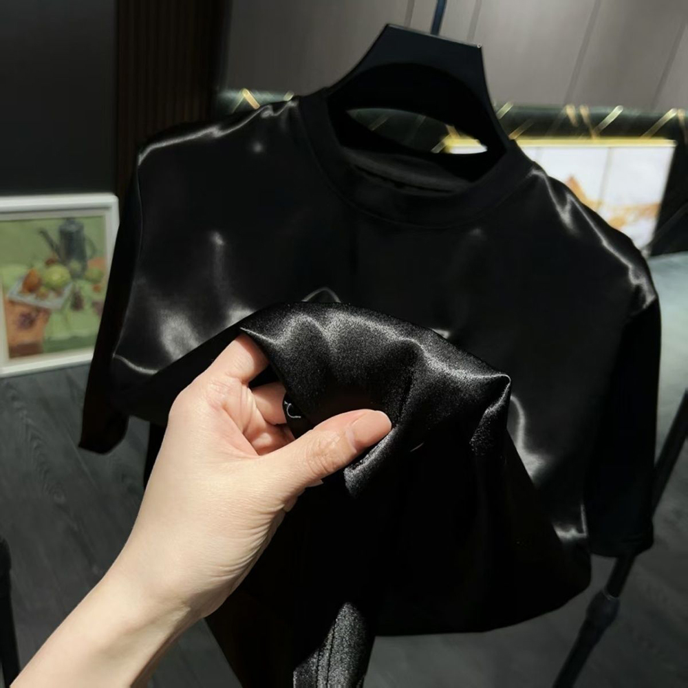 メンズアセテート繊維サテン光沢Tシャツパンツツーピースセット - Street Fashion Tshirt のレビューと価格