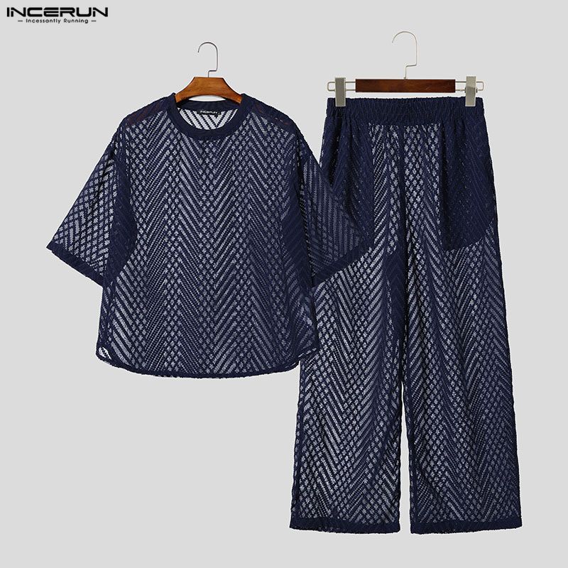 INCERUN メンズセット シースルーメッシュ半袖Tシャツ - Street Fashion Tshirt のレビューと価格