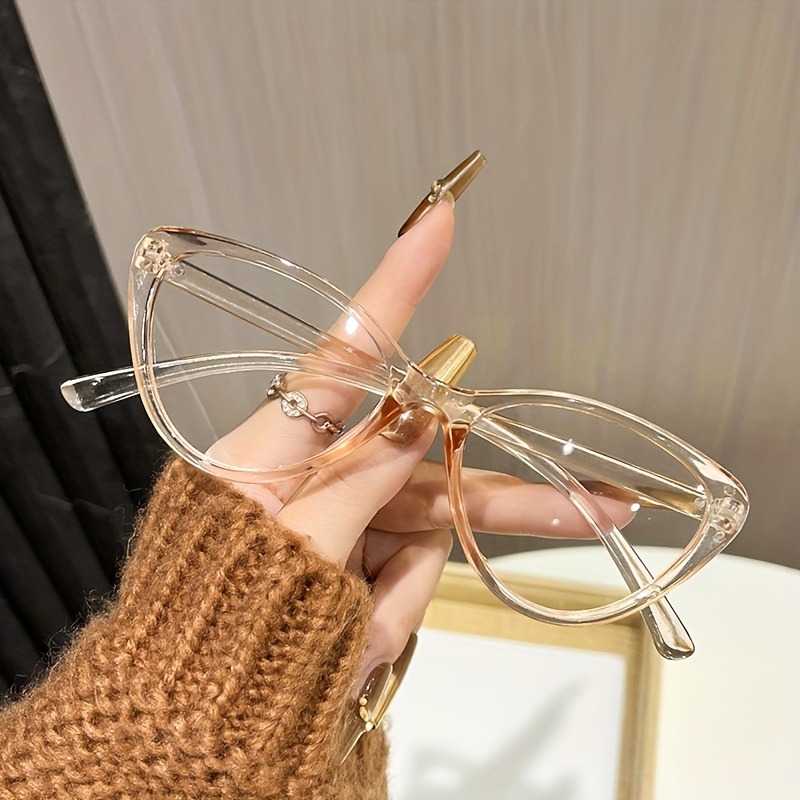 ファッショナブルなキャットアイ型女性用フラットレンズメガネ、 - Street Fashion Photography のレビューと価格
