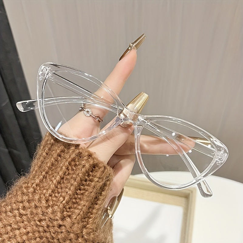 ファッショナブルなキャットアイ型女性用フラットレンズメガネ、 - Street Fashion Photography のレビューと価格