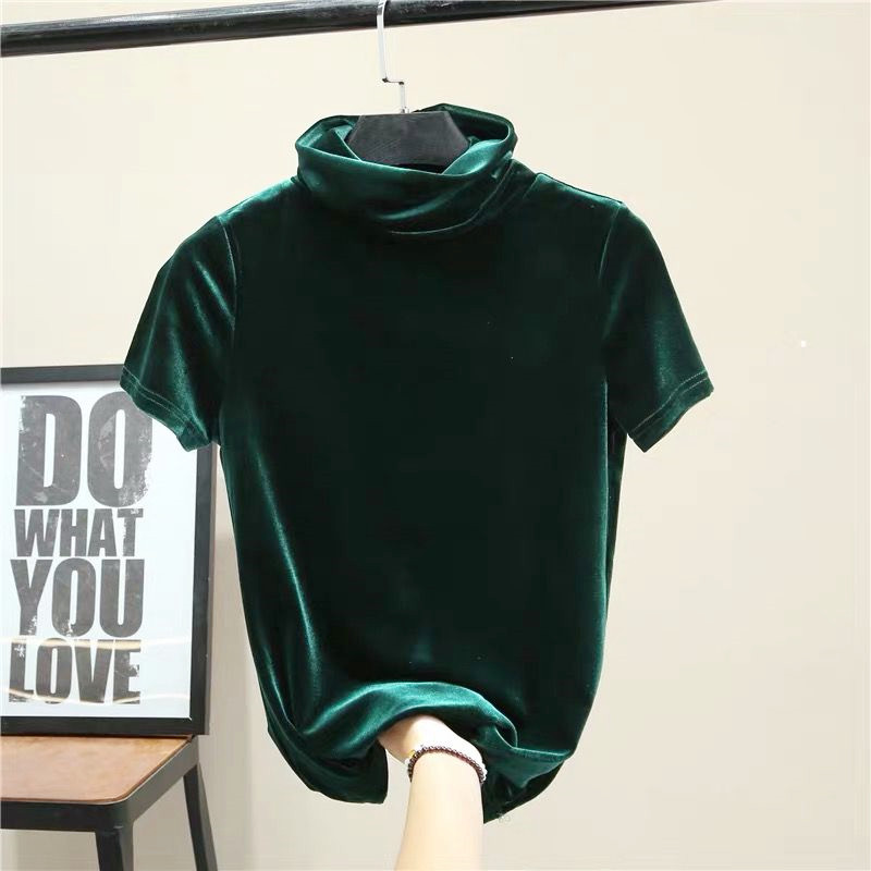 韓国ファッション レディース タートルネック 半袖 ベルベッ - Street Fashion Tshirt のレビューと価格