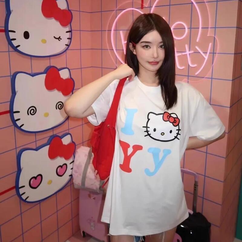 半袖サンリオ夏用純綿ユニセックスTシャツハローキティトレンデ - Street Fashion Tshirt のレビューと価格