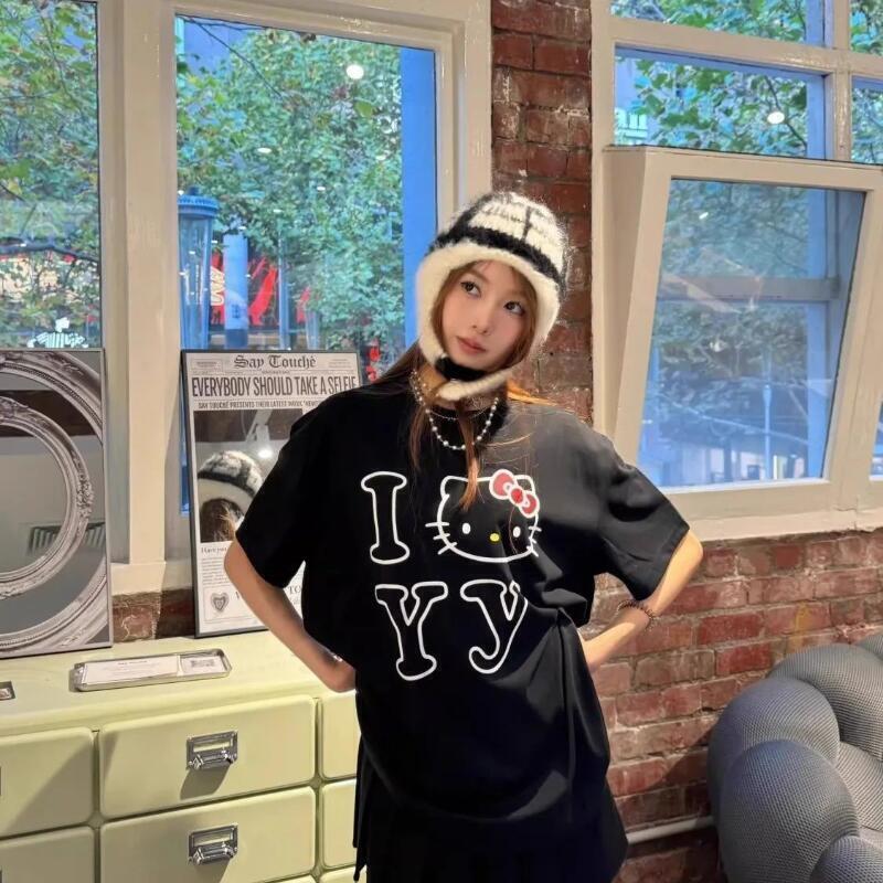 半袖サンリオ夏用純綿ユニセックスTシャツハローキティトレンデ - Street Fashion Tshirt のレビューと価格