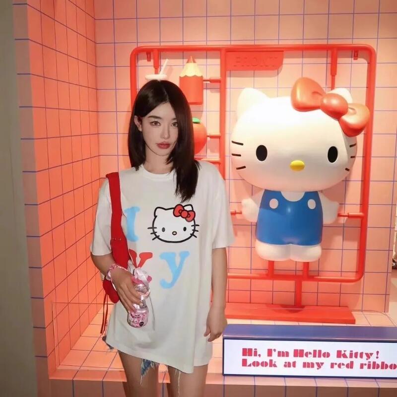 半袖サンリオ夏用純綿ユニセックスTシャツハローキティトレンデ - Street Fashion Tshirt のレビューと価格