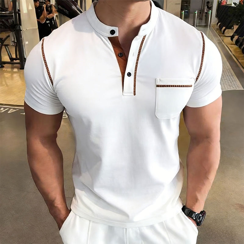 新しい夏のメンズヘンリーカラー半袖ゴルフポロシャツ個性ポケッ - Street Fashion In China のレビューと価格