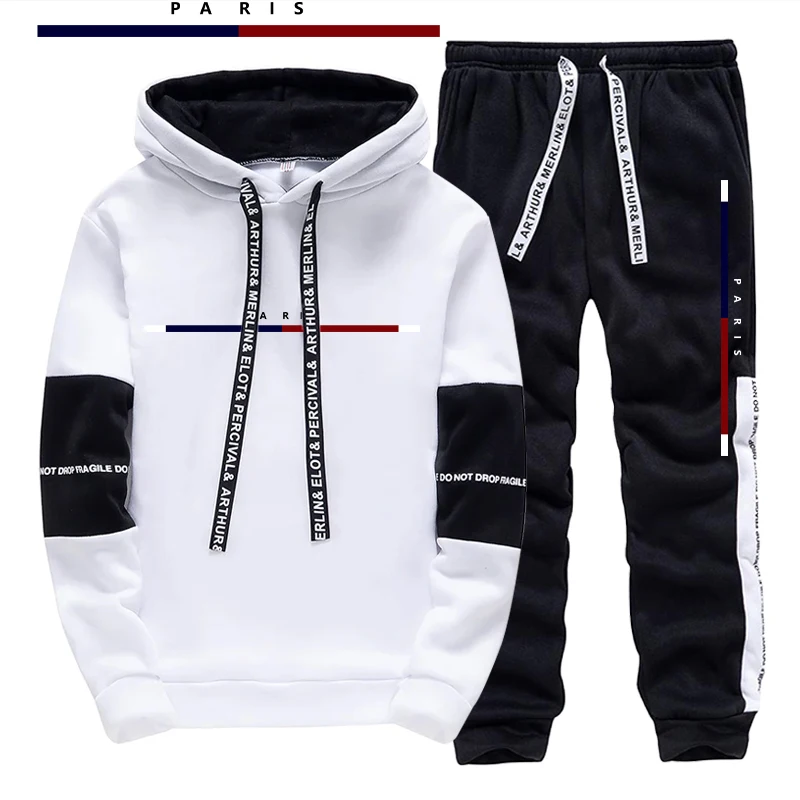 パリファッションプリントメンズセット/パーカー/パンツ秋のデ - Street Fashion In China のレビューと価格